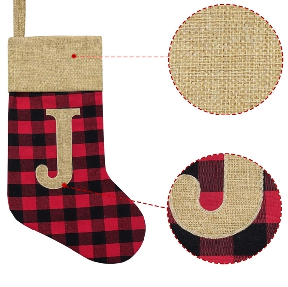 Christmas Stockings, 3 Pcs 19 inches Red and Black Buffalo Check Plaid Faux Burl - Picture 5 of 7